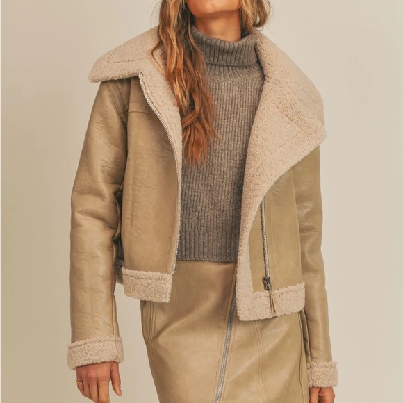 Sage The Label Bowie Moto Jacket Taupe Size Small